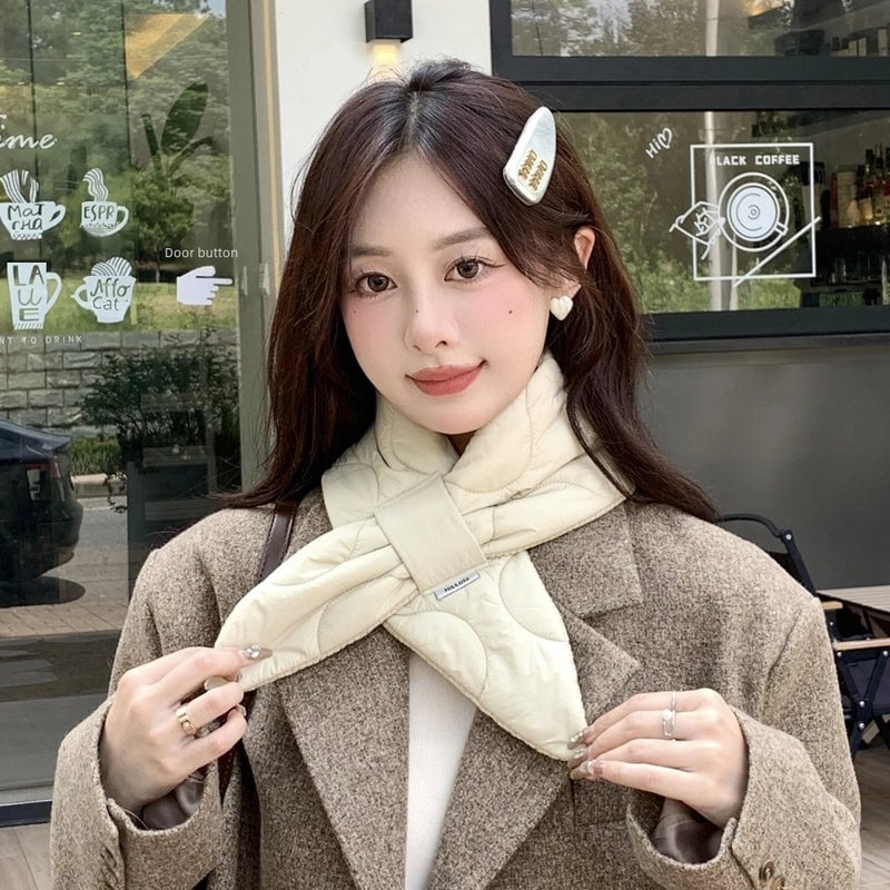 Winter Socket Cross Small Ear Scarf Female  Lazy Fashion Thick Warm Neck Protection Small Scarf