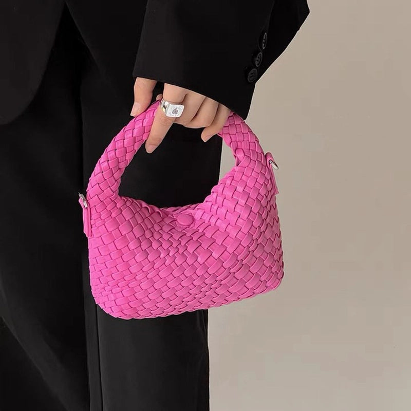 Women's Pu Leather Solid Color Classic Style Weave Dumpling Shape Magnetic Buckle Handbag