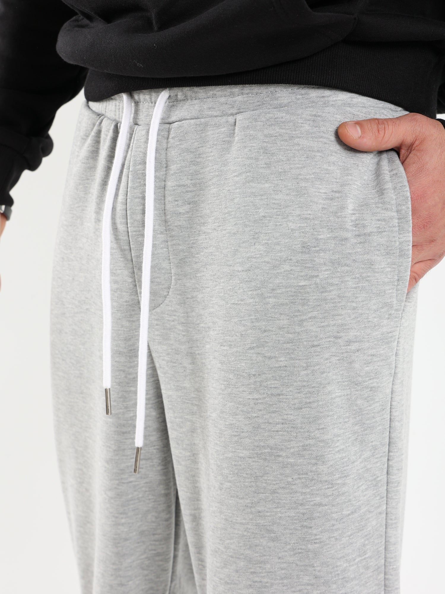 Elastic Waist Sweatpants with Ribbed Hem