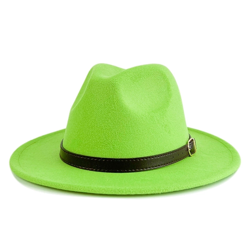 Explosions Solid Color Belt Woolen Hat Autumn And Winter Wind Fedora Hat Men's And Women's Felt Hat
