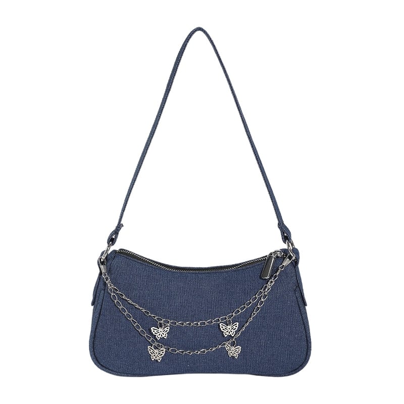 Women's All Seasons Denim Butterfly Streetwear Square Flip Cover Shoulder Bag Underarm Bag