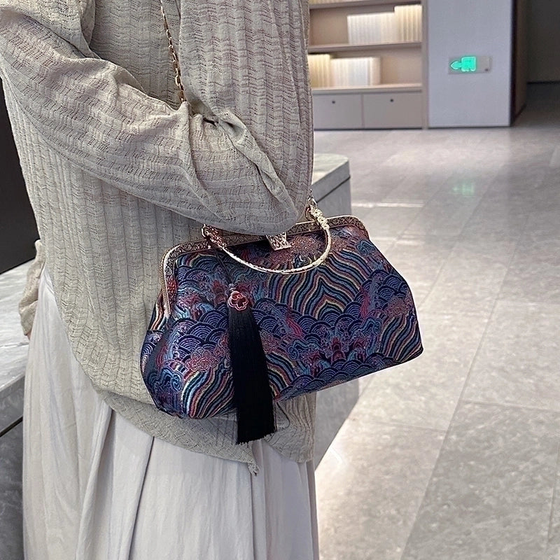 Nylon Flower Embroidery Square Embroidered Evening Bags