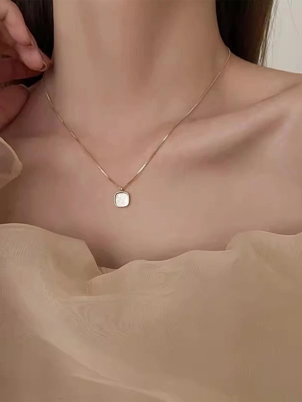 Copper Minimalist Inlay Round Zircon Solitaire Necklace