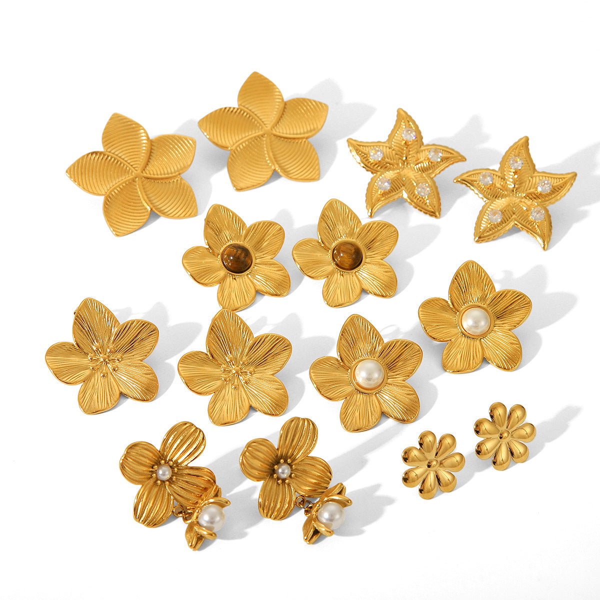 IG Style Flower Geometric Stainless Steel Electroplating Earrings