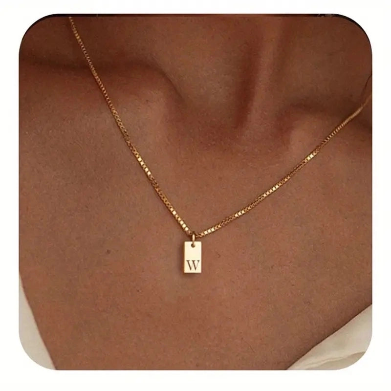 Titanium Steel Minimalist Letter Rectangle Plating Pendant Necklace