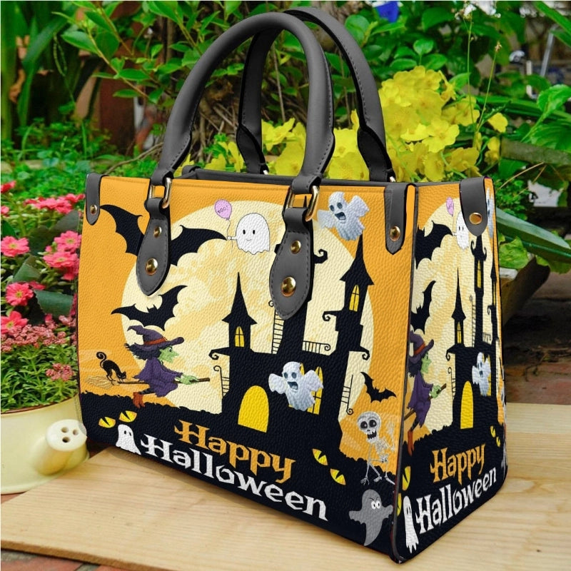 Halloween Women's Medium Pu Leather Letter Streetwear Square Hook Loop Tote Bag