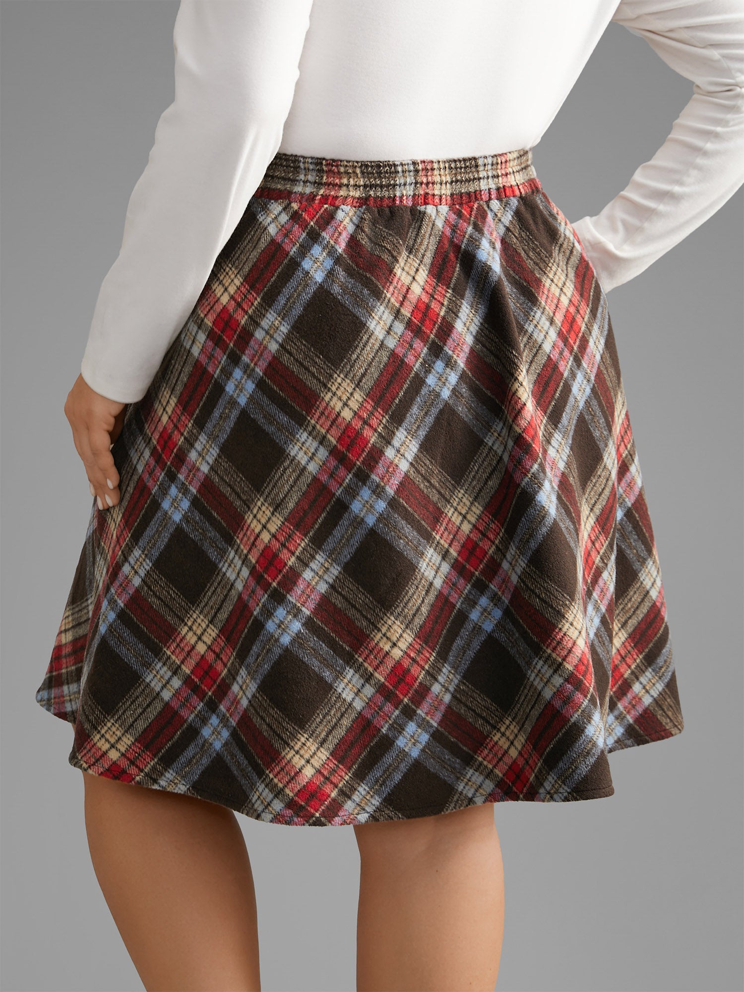 Plaid Pattern Elastic Waist A-line Mini Skirt