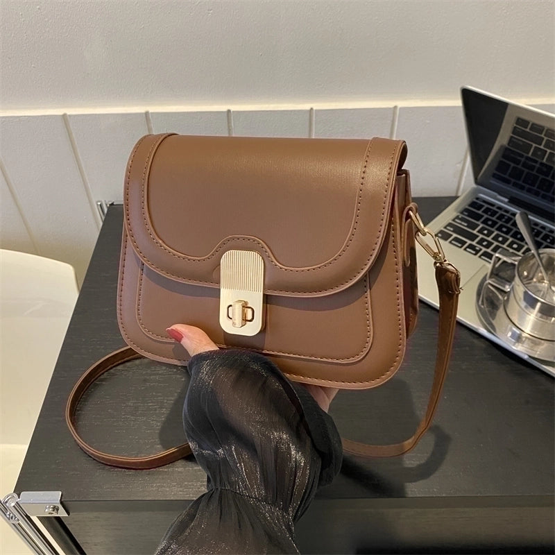 Women's Pu Leather Solid Color Elegant Square Flip Cover Crossbody Bag