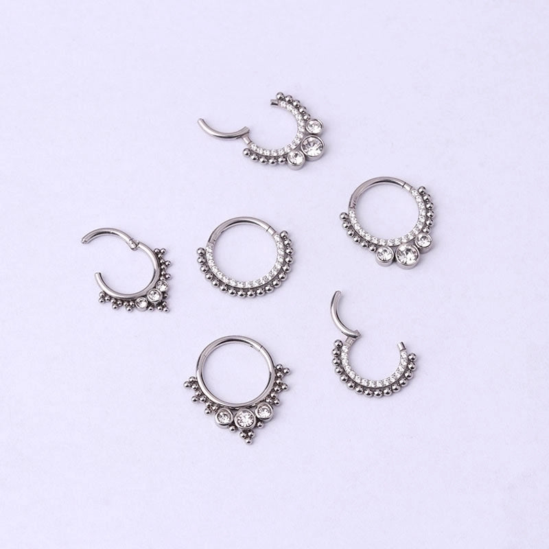 316 Stainless Steel  Fashion Inlaid Zircon Geometric Nose Ring