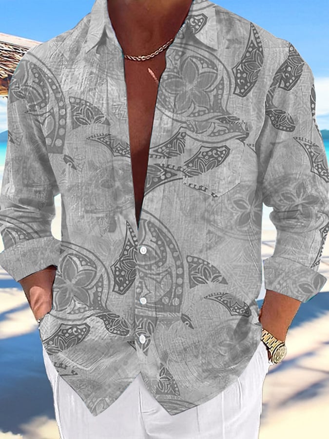 Men's Casual Hawaiian Turtle Print Lapel Shirt