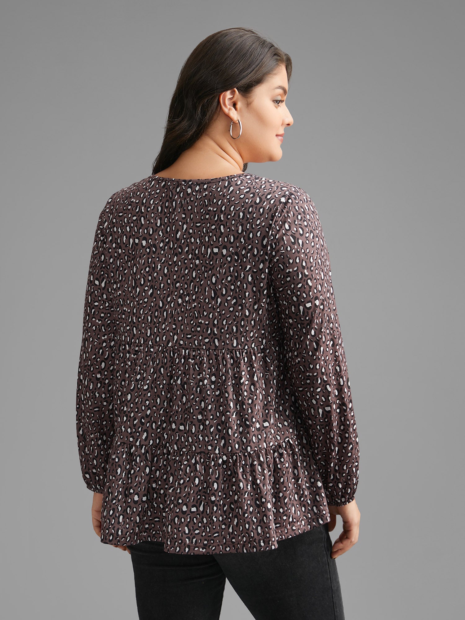 Leopard Print Ruffle Layered Hem Jersey Top