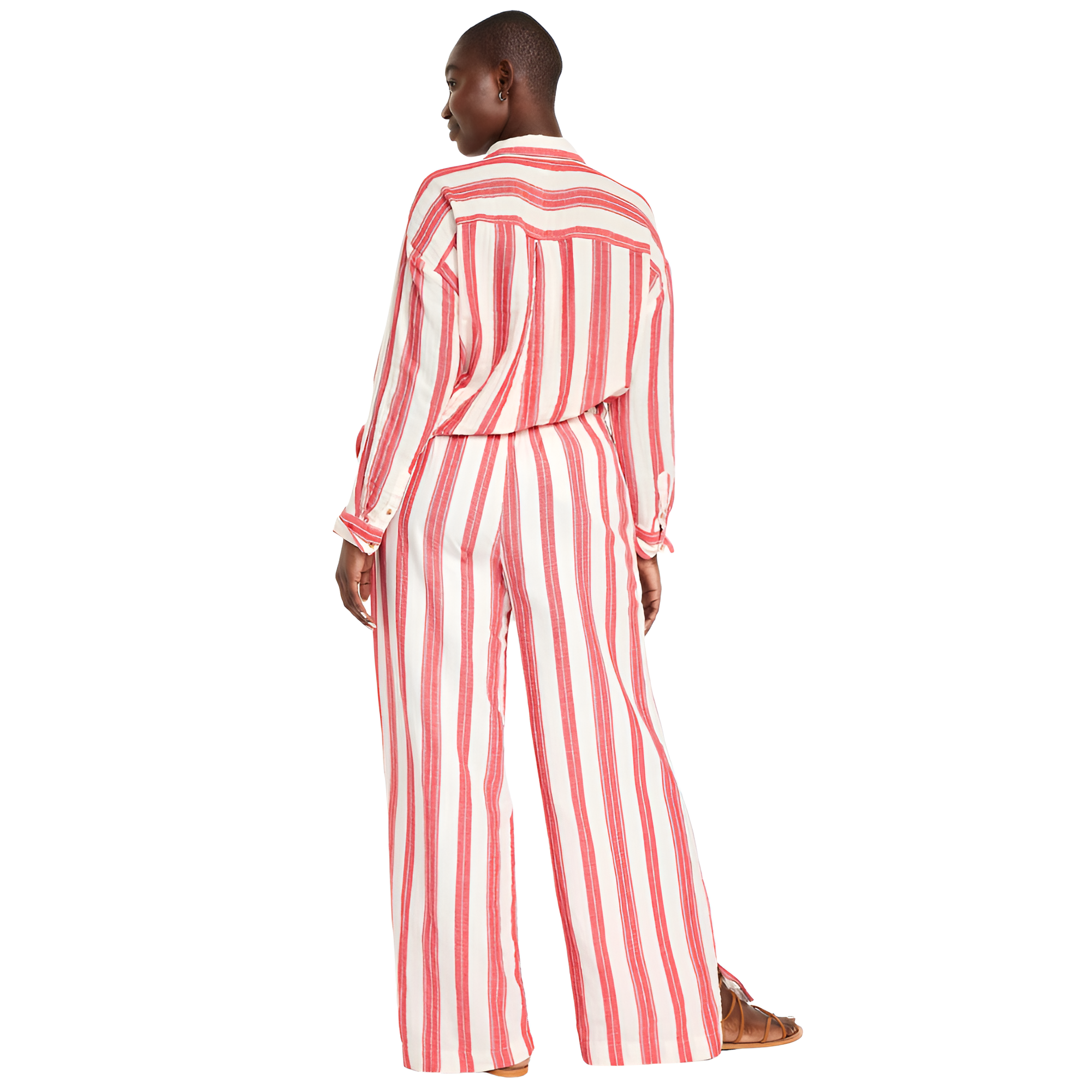 High Rise Crinkle Gauze Stripe Super Wide Pants