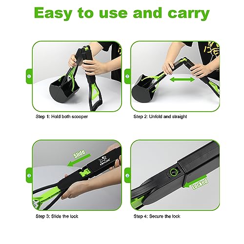 SZHLUX 28 Pooper Scooper. Foldable Dog Pooper Scooper with Unbreakable Material and Durable Spring for Grass and Gravel. Green