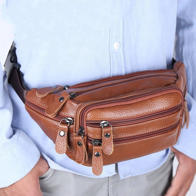 Genuine Leather Waist Bag Men's And Women's Multi-functional Large Capacity Water-splashing-proof Cash Register Business Bag Work Site Sports Mobile Phone Wallet