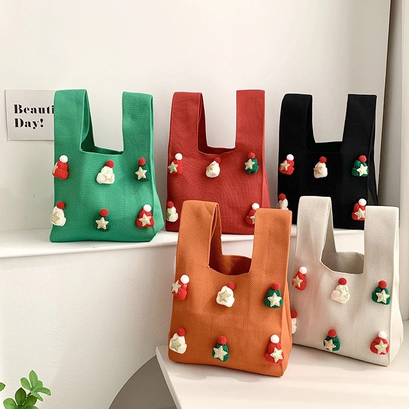 Christmas Women's Medium Polyester Christmas Hat Star Streetwear Square Open Handbag