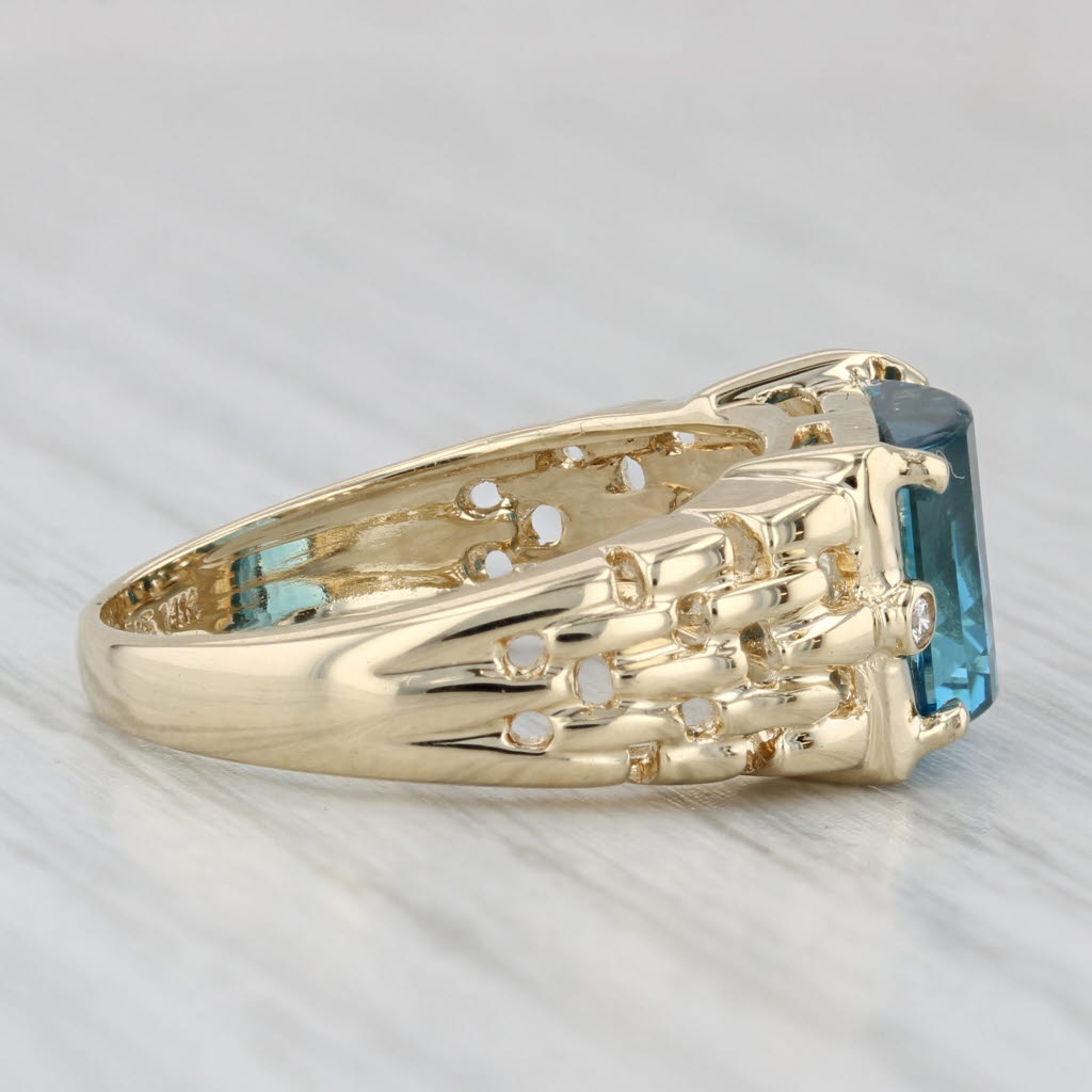 Blue Topaz Diamond Ring 14k Yellow Gold Size 7
