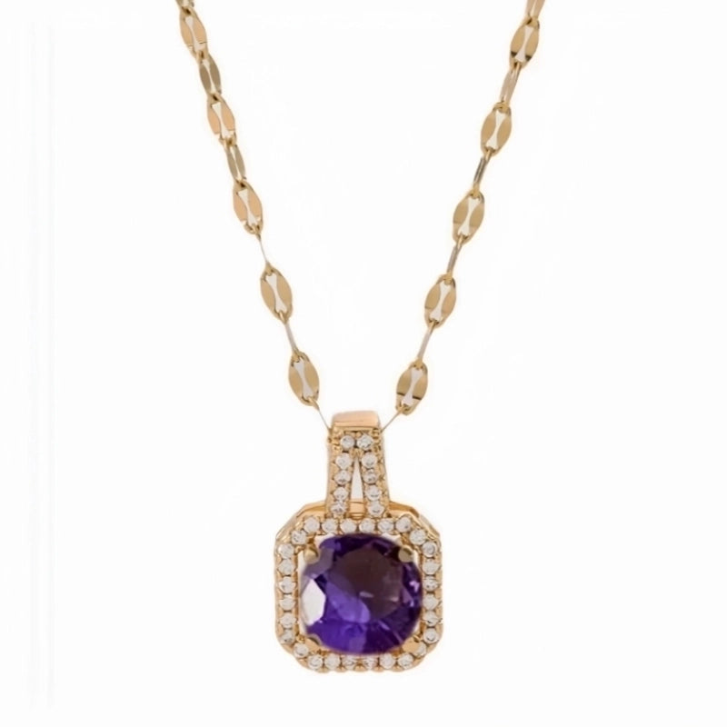 201 Stainless Steel White Gold Plated Gold Plated Classic Style Plating Inlay Square Glass Zircon Pendant Necklace