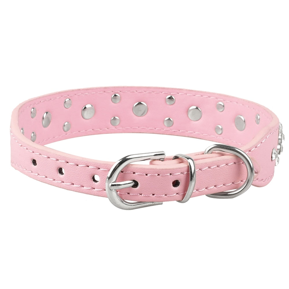 Flower Studded Leather Dog Collar