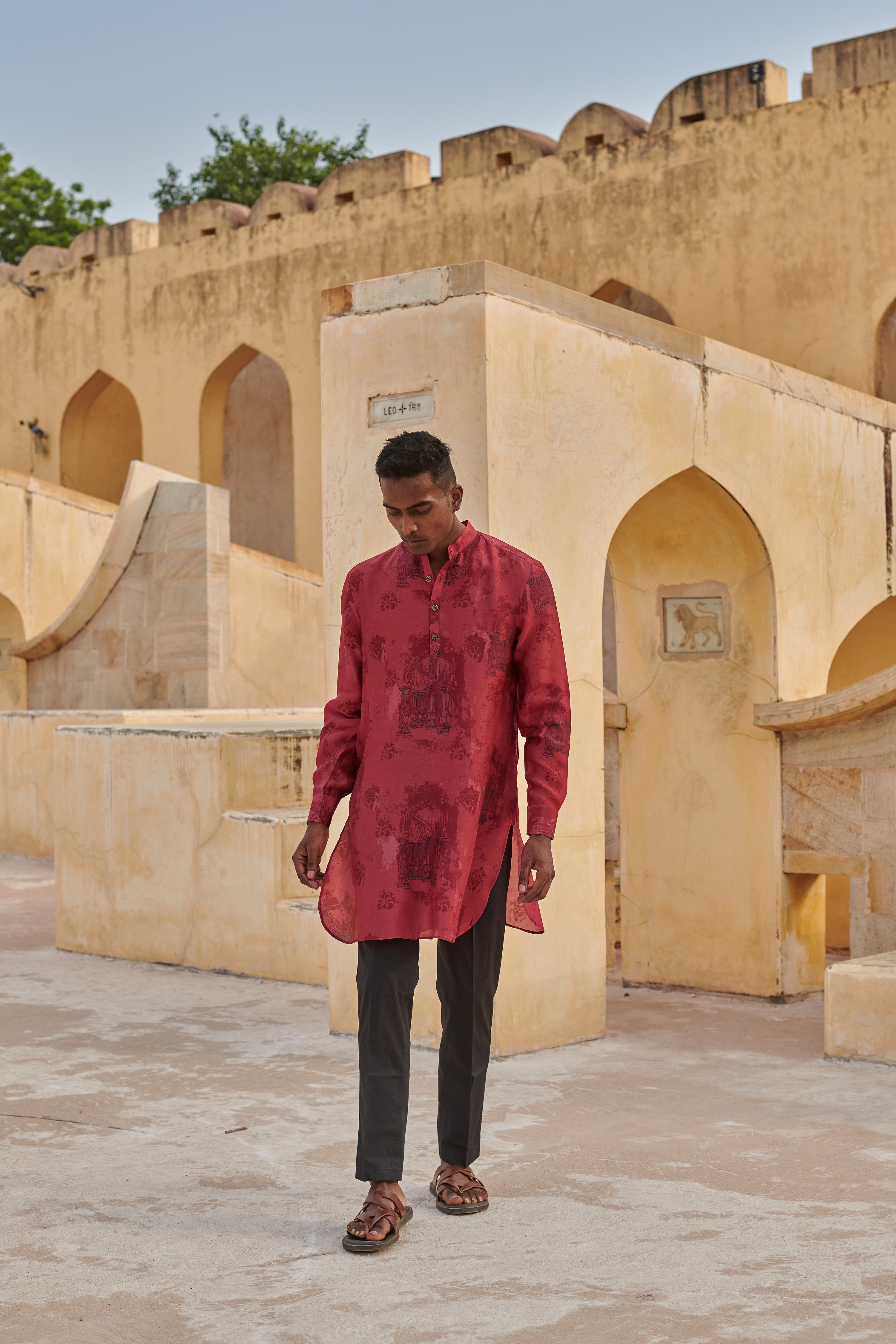 Red Arch Printed Ganganagery Kurta