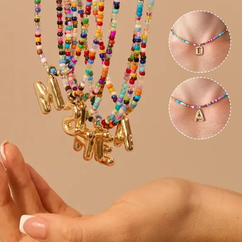 🌈 Letter Beaded Necklace for Women🔤A-Z