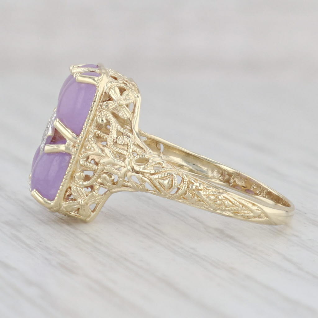 Lavender Jadeite Jade Diamond Filigree Ring 14k Yellow Gold Size 8