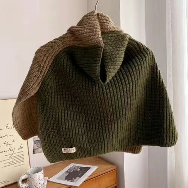 High-grade Color Matching Turtleneck Collar Women's Autumn And Winter Versatile Pullover Scarf New Cape Knitted Shawl