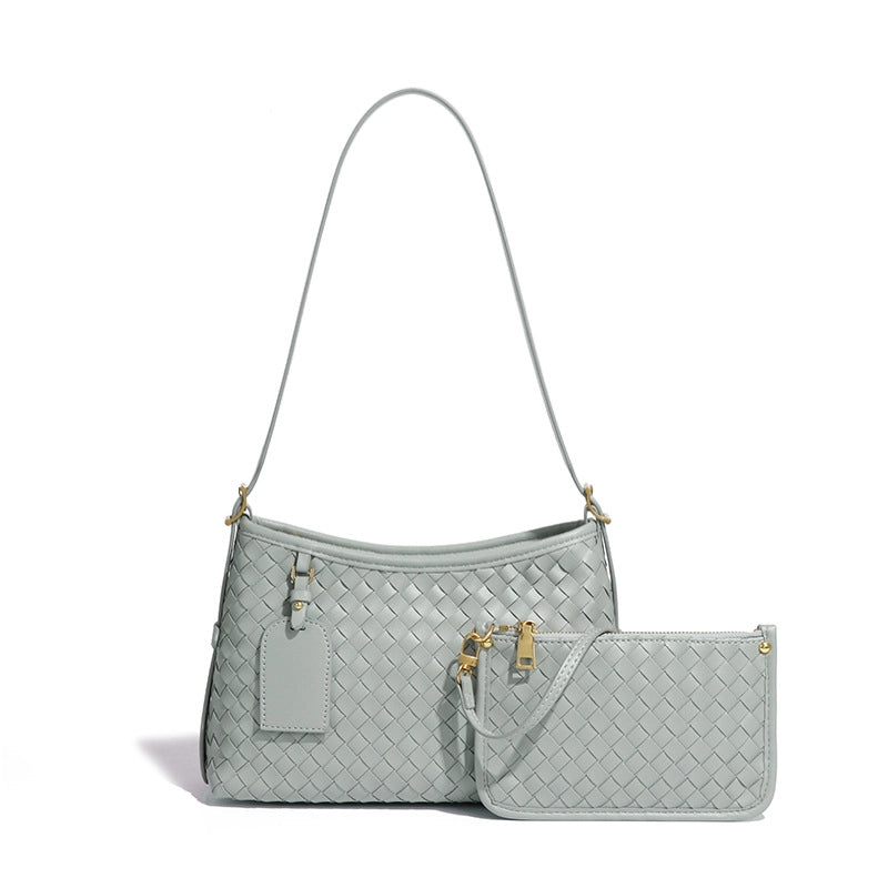 Women's Pu Leather Solid Color Basic Weave Dumpling Shape Zipper Crossbody Bag