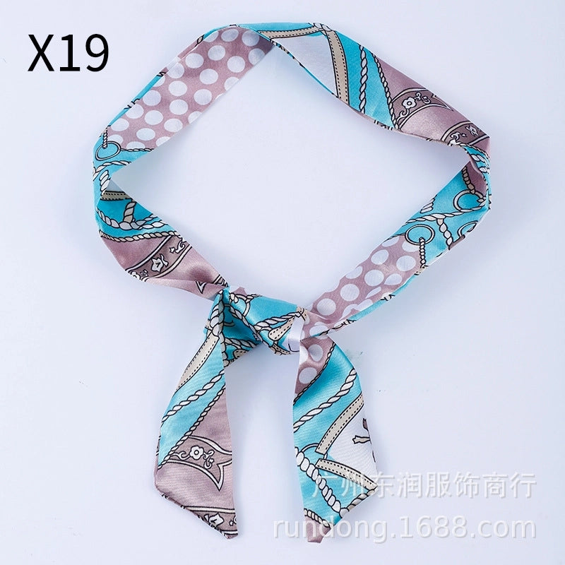 Silk Scarf Long Beveled Small Silk Scarf Double-layer Hair Belt Ribbon Decoration Tie Bag Hand Gift Box Silk Scarf