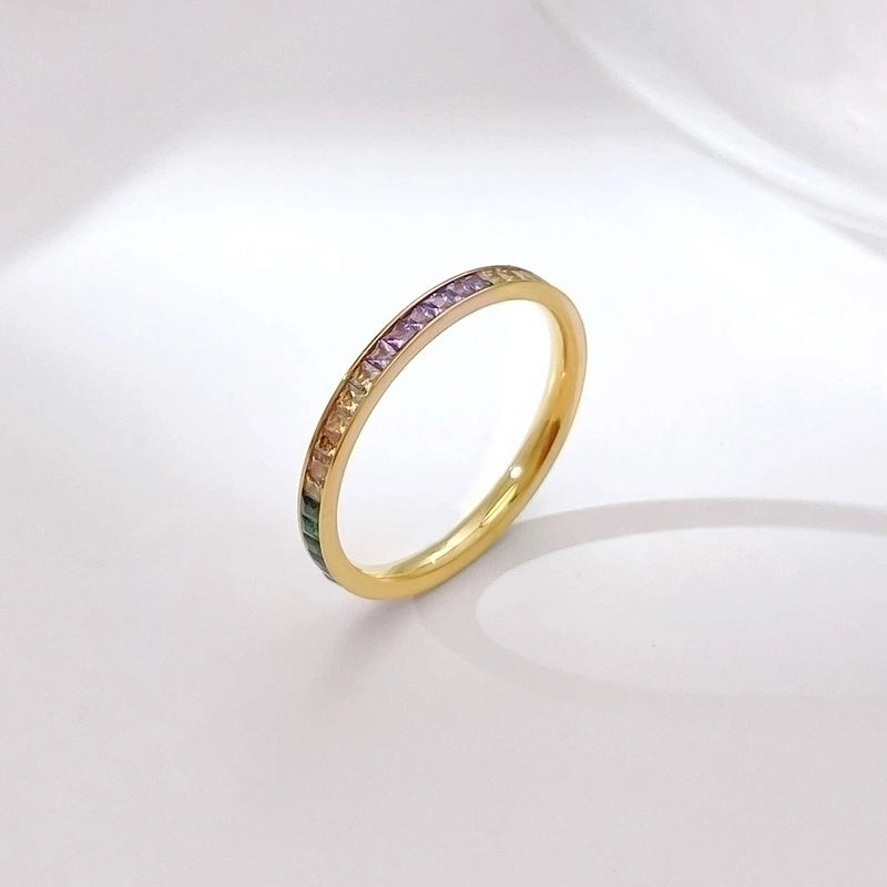 Minimalist Round 304 Stainless Steel Zircon White Gold Plated Gold Plated Plating Inlay Rings
