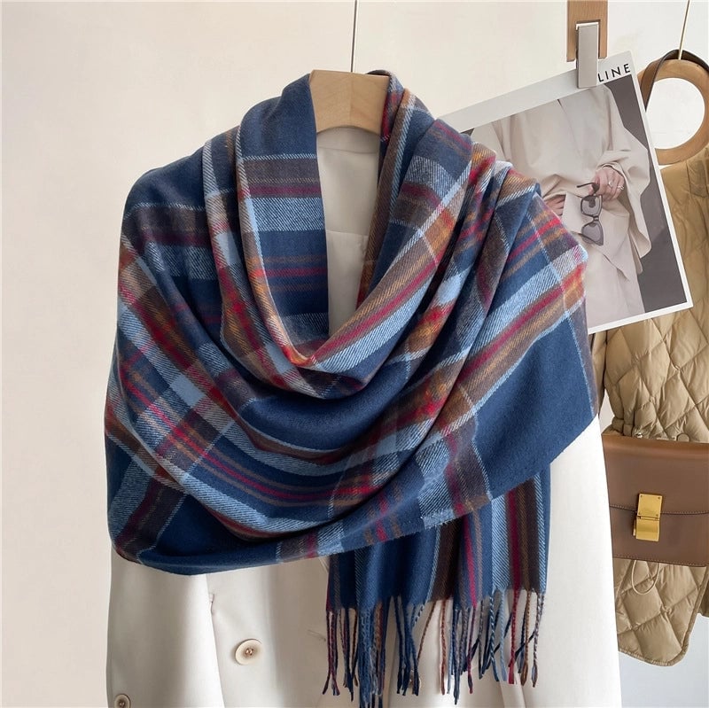 Women's Basic Minimalist Plaid Imitation Cashmere Polyester Scarf