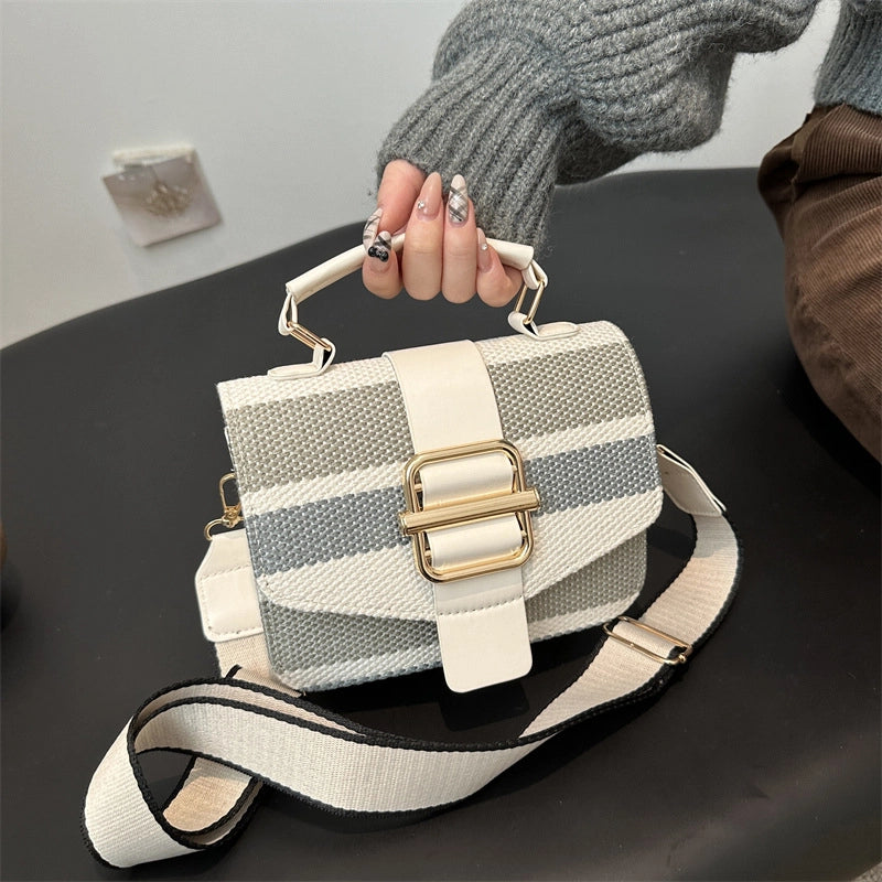 Women's Pu Leather Stripe Classic Style Sewing Thread Square Magnetic Buckle Flip Cover Crossbody Bag