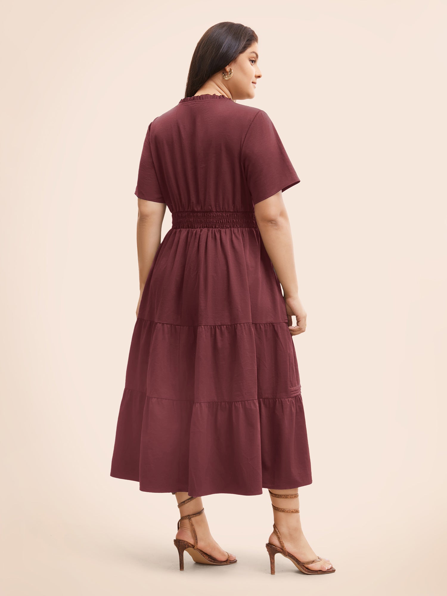 Plain Frill Trim Ruffle Layered Hem Dress