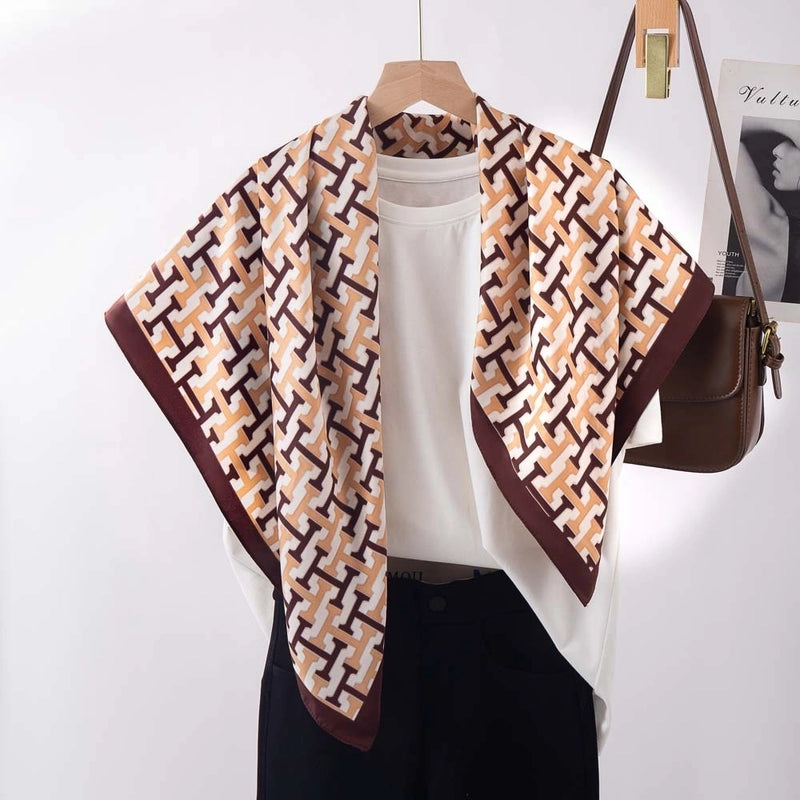 Women's Elegant Minimalist Stripe Flower Satin Silk Scarf
