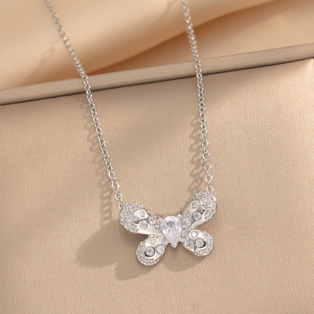 Necklace Women  Version Ins Style Simple Butterfly Necklace Inlaid With Zircon Fashion Clavicle Chain Sweet