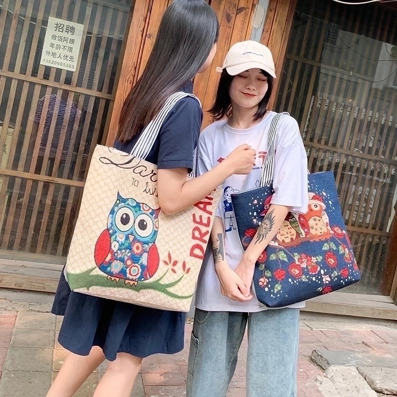 Women's Ethnic Style Letter Canvas Shopping Bags