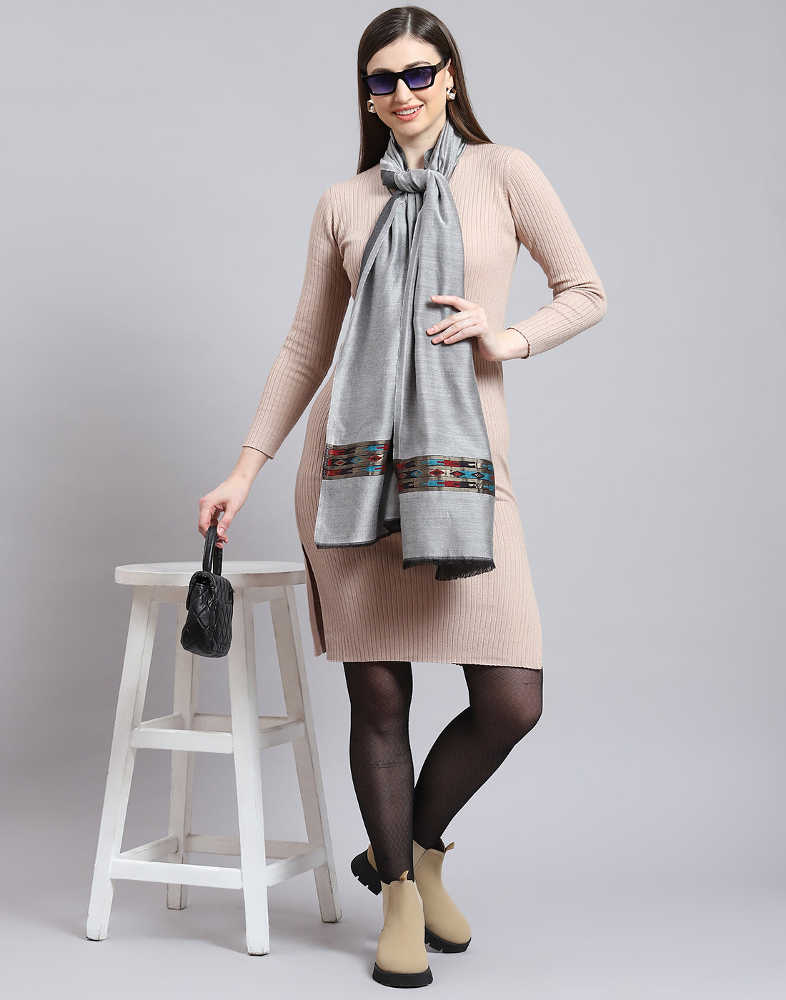 Women Grey Solid Stole