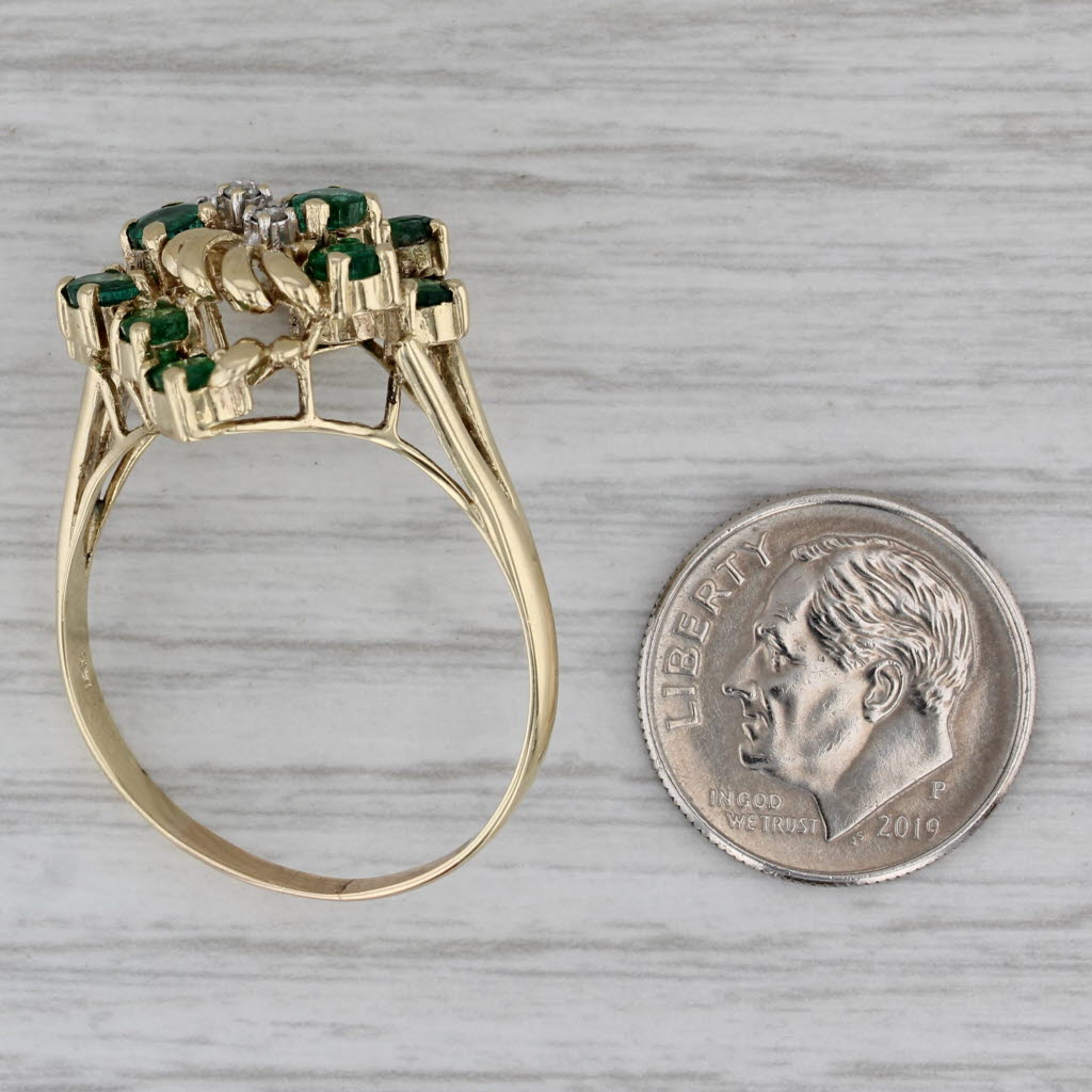 1.25ctw Emerald Diamond Cluster Flower Ring 14k Yellow Gold Size 12.75