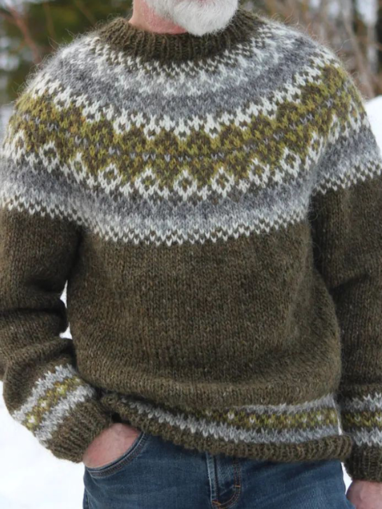 Vintage Knitted Jacquard Iceland Cozy Crew Neck Sweater