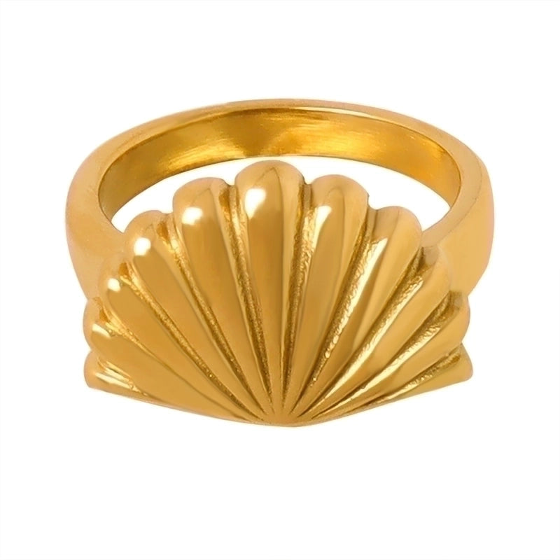 Casual Classic Style Shell Titanium Steel 18K Gold Plated Plating Rings