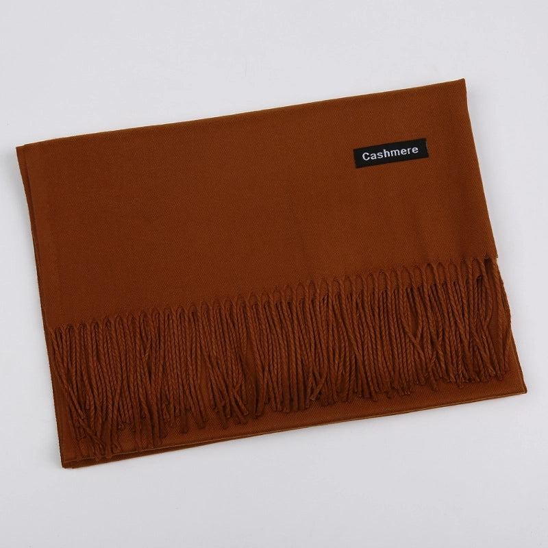 Pure Color Cashmere Scarf Women's Autumn And Winter Popular 220g Light Board Tassel Warm Shawl Travel Gift