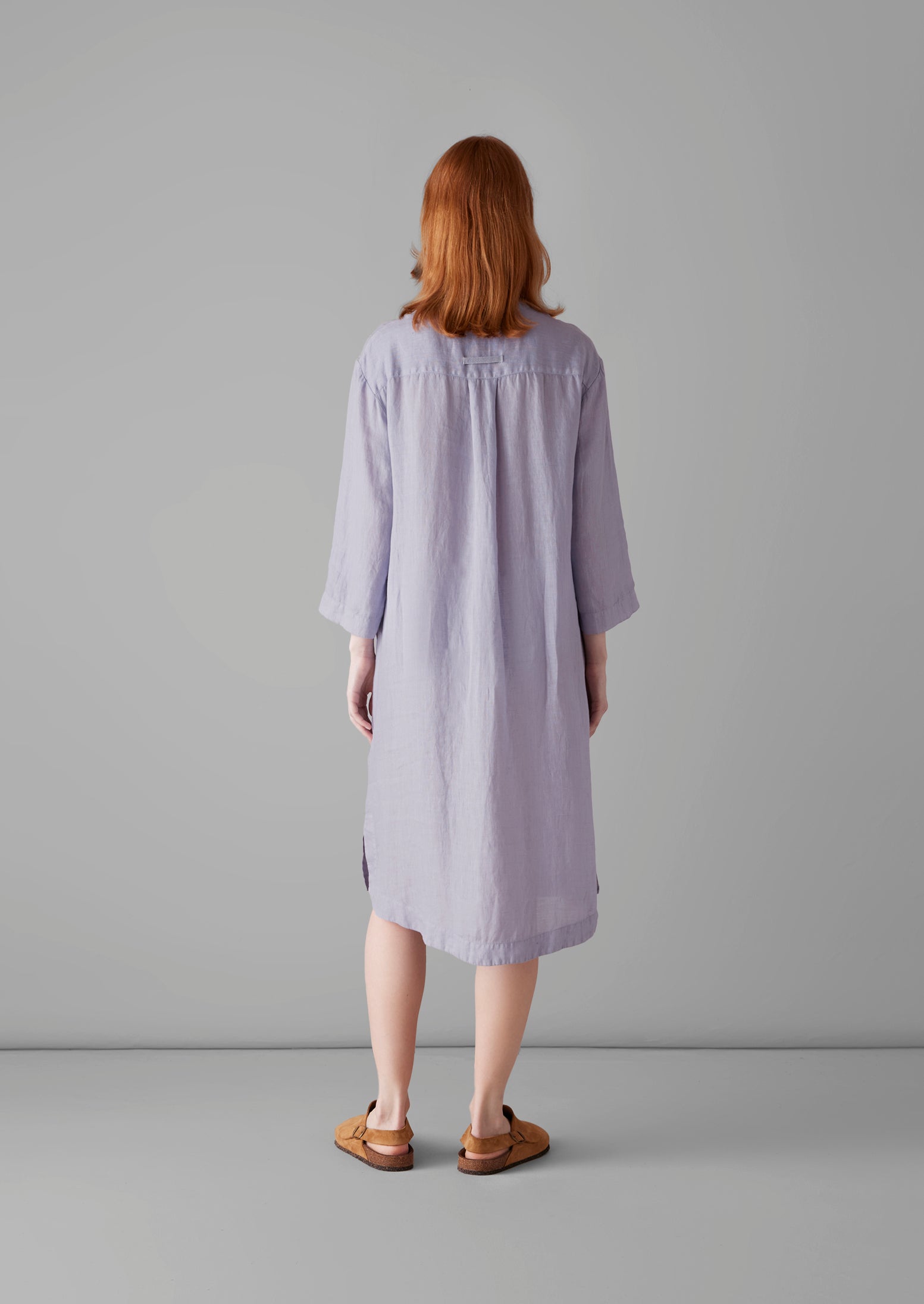 Half Placket Lightweight Linen Lounge Dress | Blue Stone