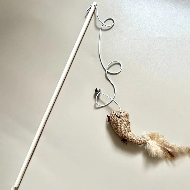 Cat Toys Linen Mouse Wooden Pole Cat Teaser Handheld Interactive Cat Teaser Toy Cat Supplies