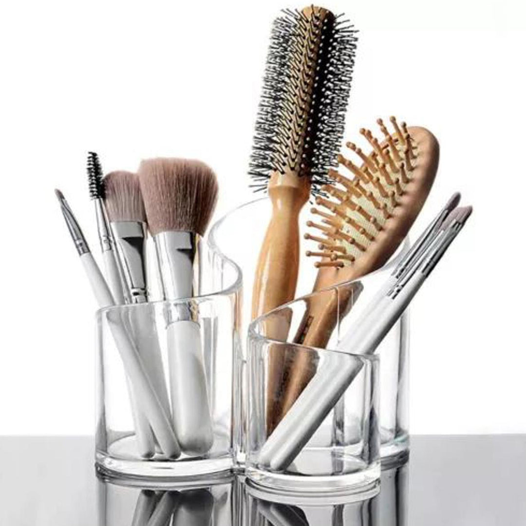 Acrylic 3 Compartment Cosmetic Brush Holder