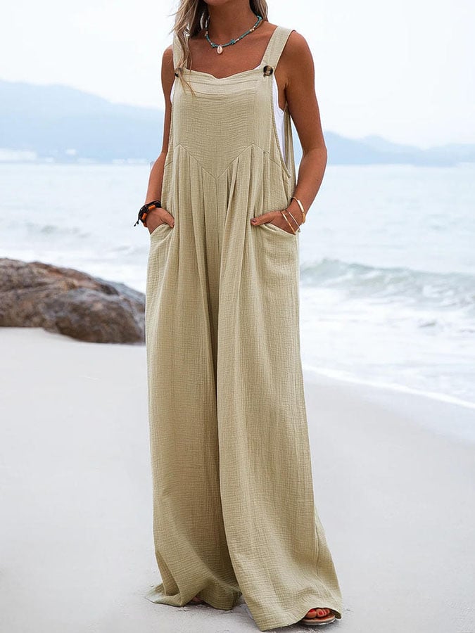 Solid Button Sling Jumpsuit