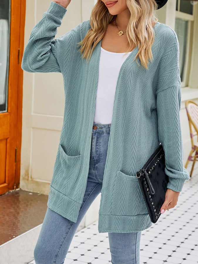 Solid Color Pocket Cardigan Midi Cardigan