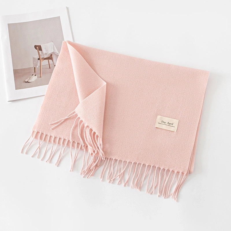 Women's Basic Solid Color Imitation Cashmere Tassel Scarf
