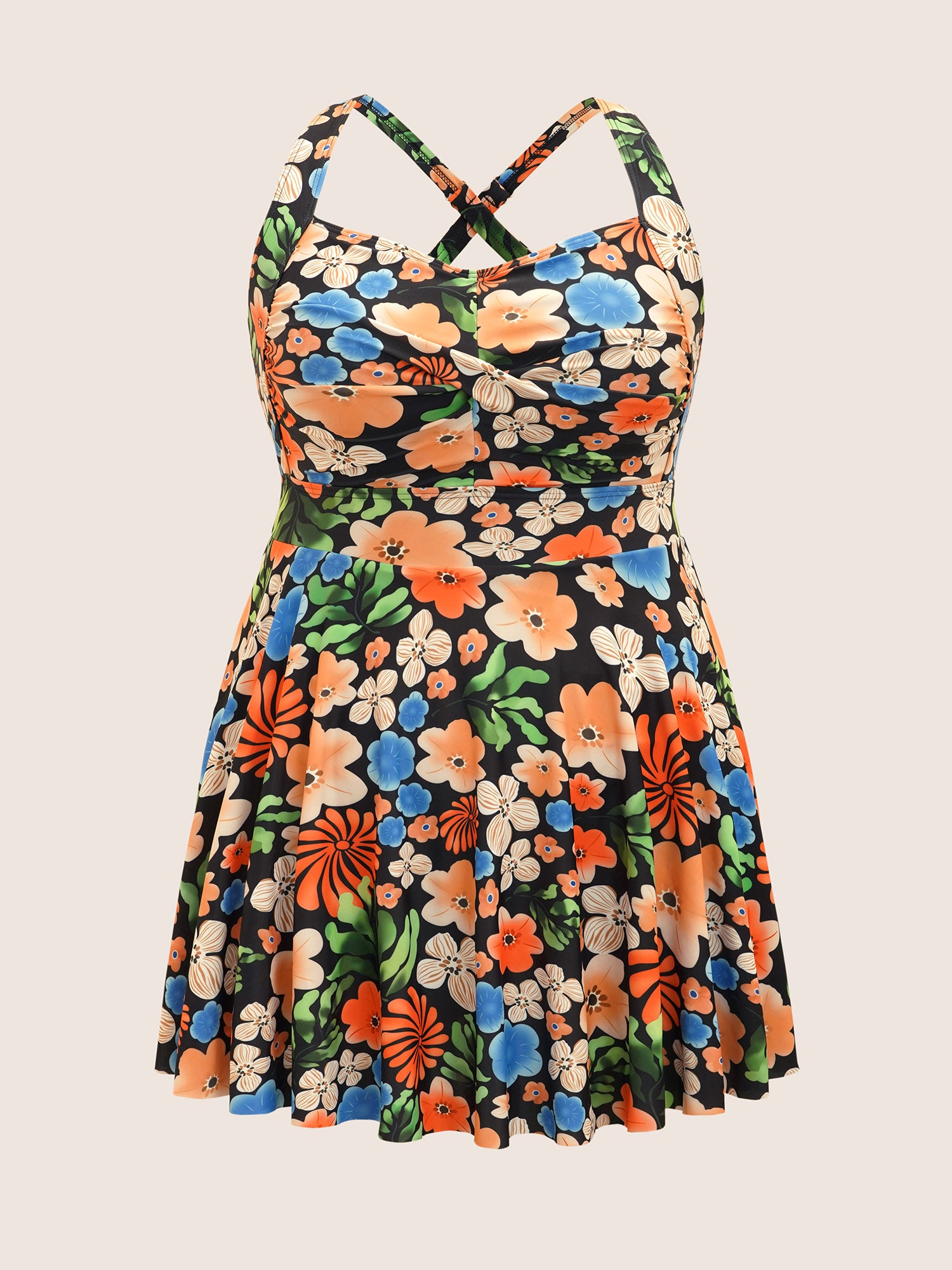 Floral Heart Neckline Twist Front Swim Dress