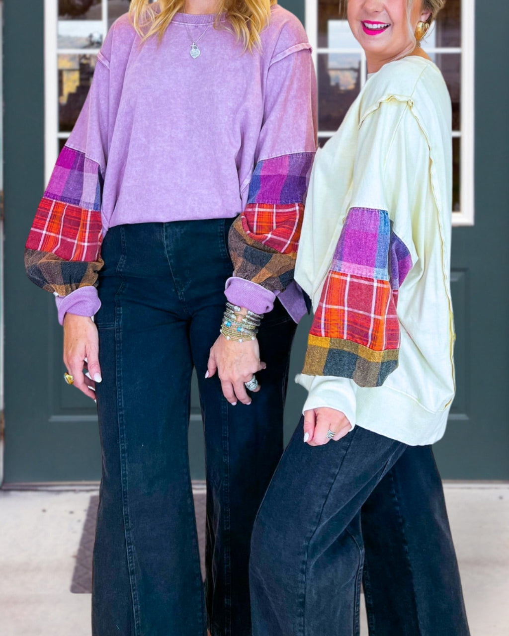 Plaid Patchwork Sleeve Pullover