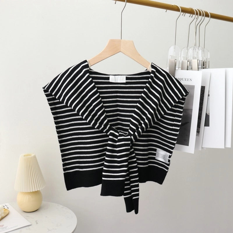 Classic Striped Outer Shawl Women's Fake Collar Decorative Waistcoat Air-conditioned Room Shoulder-matching Spring And Autumn Multi-functional Scarf
