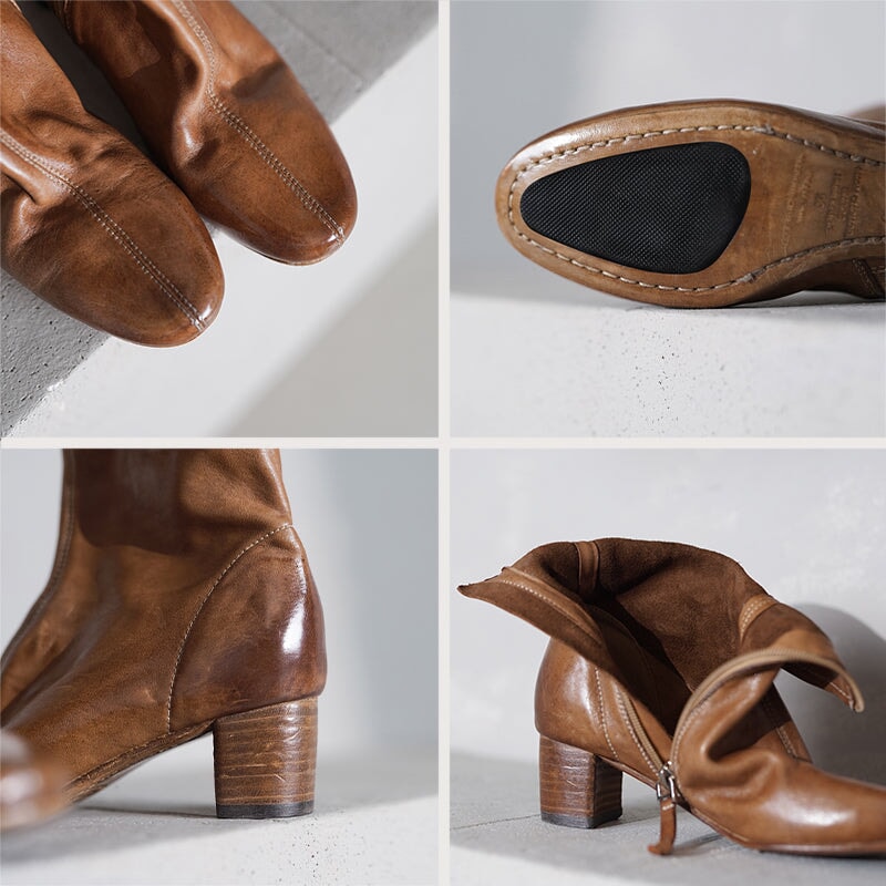 Horse Leather Western Boots Short Boots Side Zip For Women In Black/Brown/Apricot